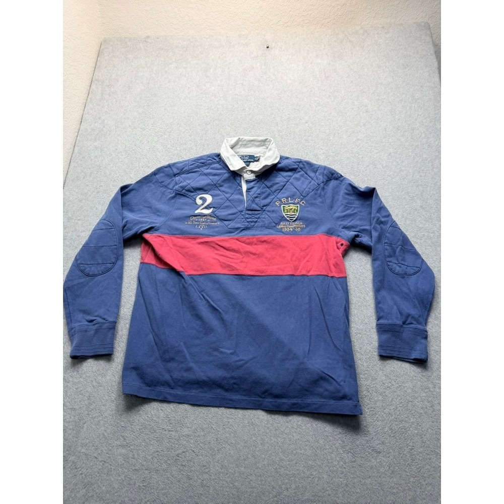 Polo Ralph Lauren Mens Blue Red Rugby Shirt Quilted Shoulder XL D-2-5(3940)